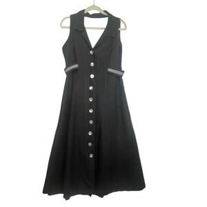 Jessica Howard Black Linen Blend Button Front Open‎ Back Midi Dress Size 12